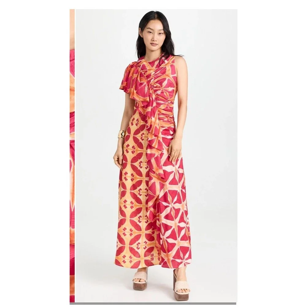 Ulla Johnson Lali Handmade 100% Silk Gown Dress Tigerlily Sz 6 One Shoulder Maxi - Picture 2 of 16